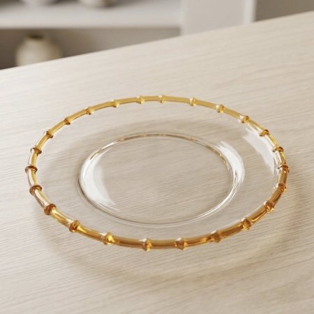 طقم صحون زجاج دائري بإطار عسلي 6 قطع